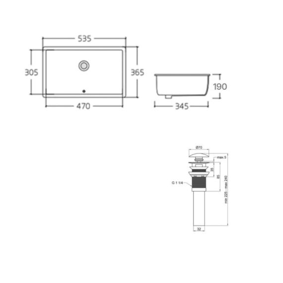 Комплект Qtap Stork: Раковина врізна прямокутна 535x365x190 мм White + Донний клапан PU02O | Зображення 1