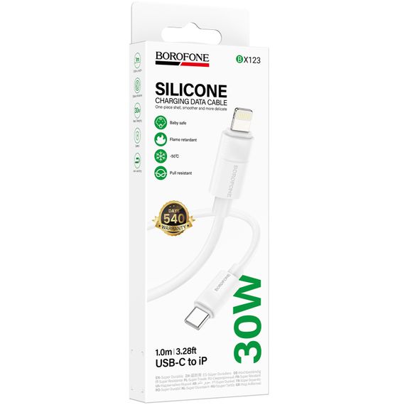 Дата кабель Borofone BX123 Leya Type-C to Lightning 30W (1m) White | Зображення 1