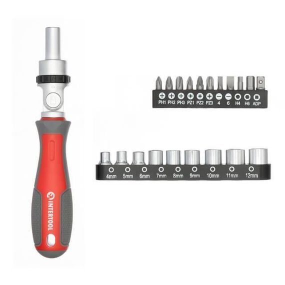 Викрутка реверсивна з карданом і комплектом насадок 21 од. INTERTOOL VT-3360 | Зображення 1