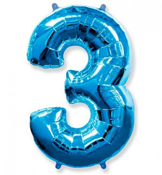 Фольгированная цифра 3 ("32)  синяя, 80 см