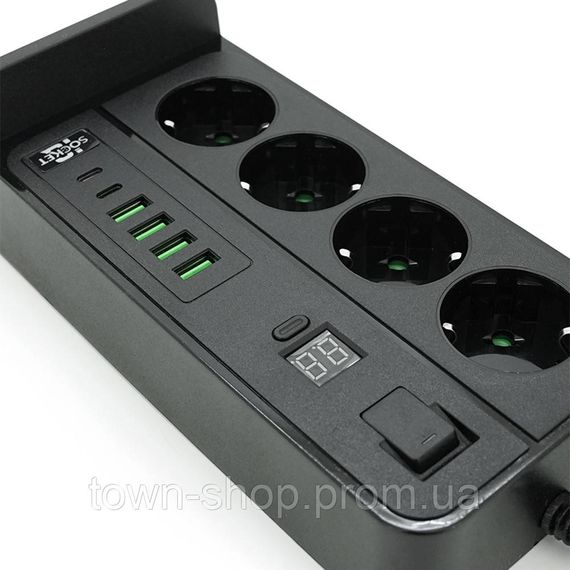 Сетевой фильтр G12H, 4 Socket + 4 USB 3,2А + 2 Type-C + беспроводная зарядка + таймер, 2м, Black, Box | Зображення 5