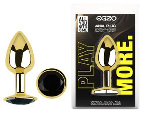 Анальная пробка с кристаллом EGZO - Gold Round Plug Black size S sexstyle