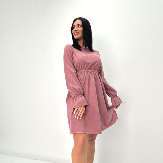 Женское модное вельветовое платье с завышенной талией GF08574 цвет пудровый, размер 42/44 | Зображення 2