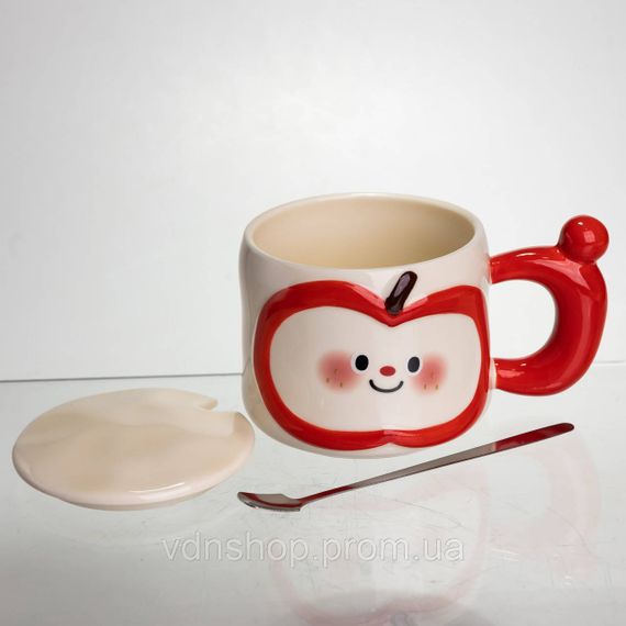 Чашка фарфоровая 400 (мл) с крышкой и ложкой, оригинальная кружка на подарок чашка для детей Красный FM-25B | Зображення 2