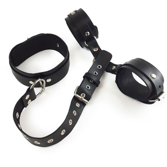 Фиксаторы для шеи и рук Art of Sex - Bondage Set из натуральной кожи, цвет черный | Зображення 3