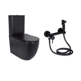 Комплект 2 в 1: унітаз підлоговий Qtap Robin Matt Black QT13226083AMB + набір гігієнічного душу Lidz Aria Black LDARI110BLA43394