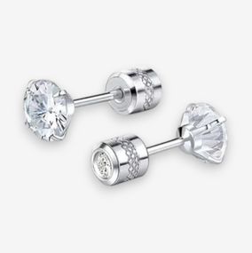 Сріблясті сережки-гвоздики зі сталі з прозорим кристалом, 1.3 см, універсальний аксесуар