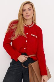 Укорочений кардиган оздоблений камінчиками - червоний цвет, ONE SIZE (є розміри)