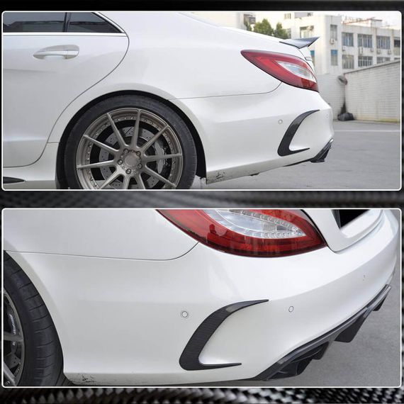 Накладки на задний бампер (для Base / CLS63 AMG SD 2015-2018, Карбон) для Mercedes CLS C218 | Зображення 3