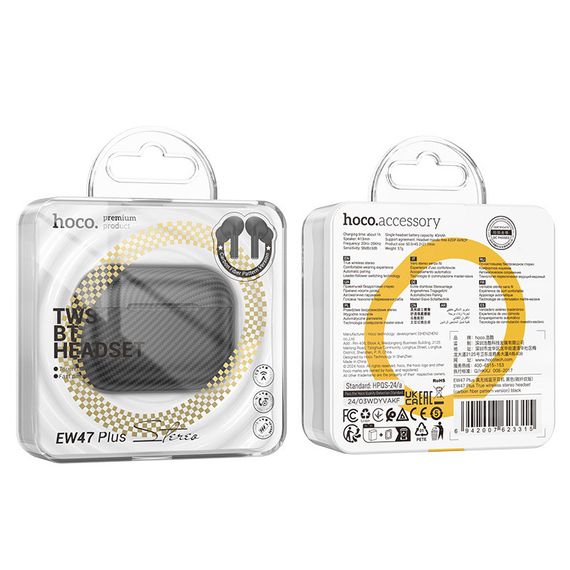 Бездротові TWS навушники Hoco EW47 Plus (carbon fiber pattern version) Black | Зображення 1
