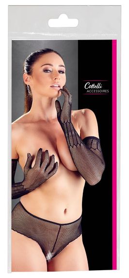 Подовжені чорні рукавички з м'якої еластичної сітки Cottelli S/M/L Sex Aura | Зображення 1