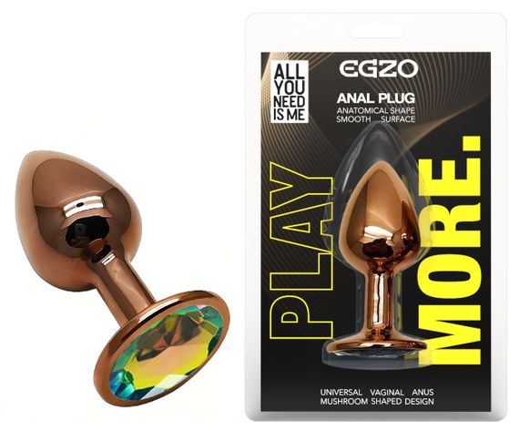 Анальная пробка с кристаллом EGZO - Dark Gold Round Plug Rainbow, size S sexstyle