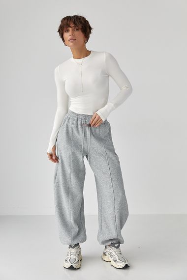 Однотонні теплі спортивні штани із затяжками внизу - світло-сірий цвет, XL (є розміри) | Зображення 2