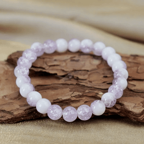 Браслет з бісеру з гірського кришталю та натурального фіолетового кристалу 8мм Без бренду 2225958396623