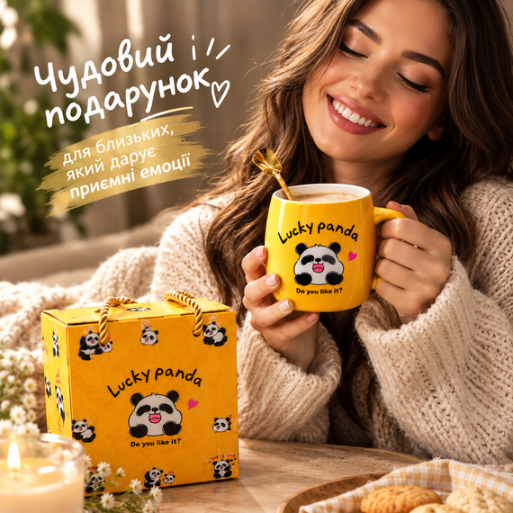 Кружка в подарочной коробке чашка с ложкой  подарок желтый | Зображення 1