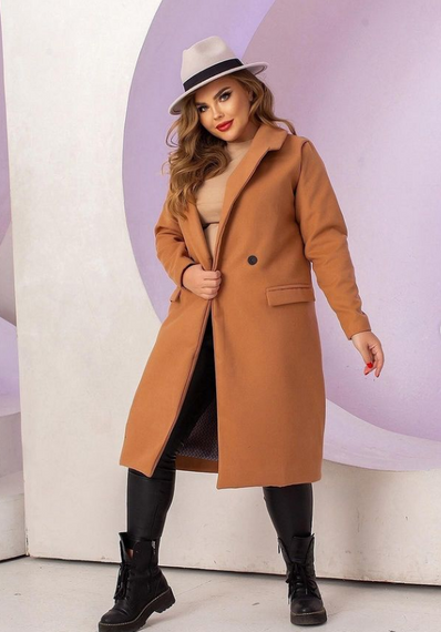 Женское длинное кашемировое пальто больших размеров MI549/1 цвет мокко, размер 50/52 | Зображення 1