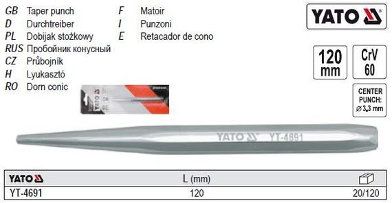 Пробійник пробійник l=120мм YATO-4691