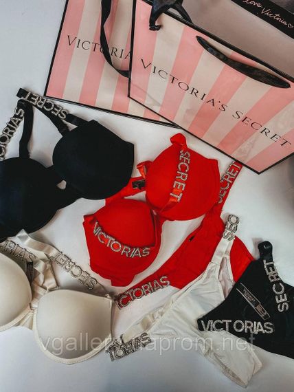 Червоний комплект жіночої спідньої білизни Victoria's Secret Модель Букви Стрази Вікторія Сікрет 80С | Зображення 5