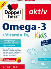 Детские жевательные витамины "Doppelherz Omega-3 + D3", вкус фруктовый, от 4 лет, 27 шт., Германия