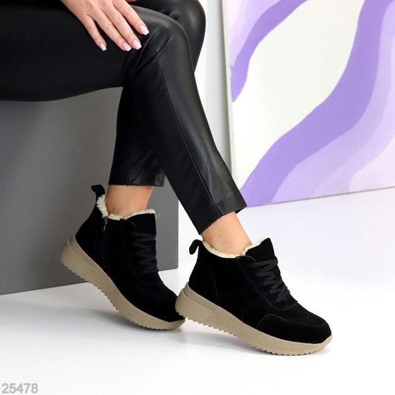 Спортивные черные замшевые зимние ботинки молния+шнуровка | Зображення 8