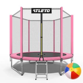 Батут дитячий Atleto 252 см із захисною сіткою і драбиною для дому та дачі рожевий 42400446