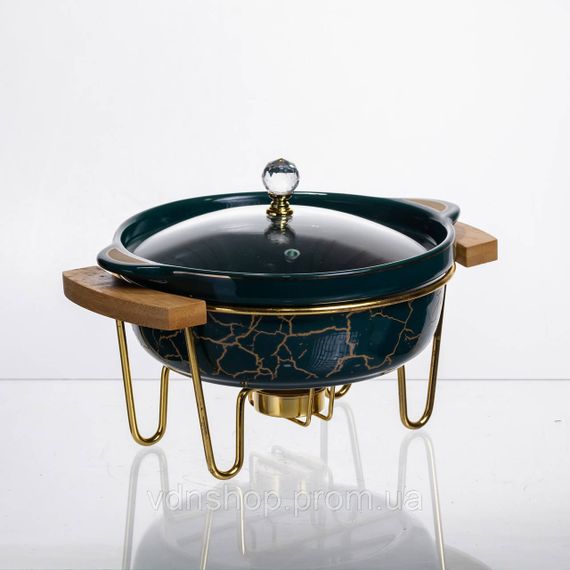 Мармит фарфоровый настольный круглый 800 (мл) с подогревом Зеленый мрамор LC-713 | Зображення 1