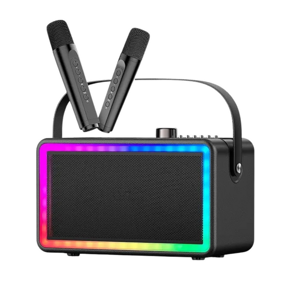 Беспроводная Портативная Караоке Система на Два Микрофона SDRD SP500 Bluetooth Колонка с LED Подсветкой + 3D Звуком Эхо Эффектом