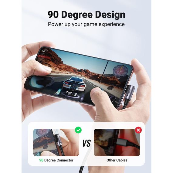 Дата кабель USB-C to USB-C 3.0m 60W US255 90-degree Angle Black Ugreen (80714) | Зображення 4