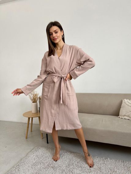 Жіночий халат COSY із мусліну довгий, латте.