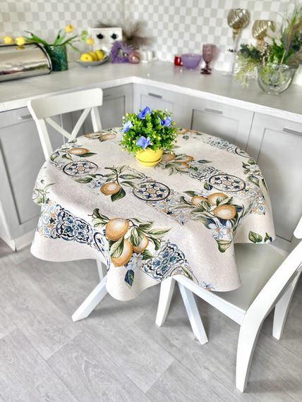 Скатертина гобеленова ALLOVER34395 Limaso, Ø200, Кругла, Лимони, З мікрофіброю, 74% поліестер, 23% бавовна, 3% акрил, Гобелен | Зображення 1