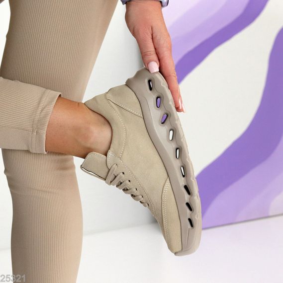 Молодіжні дизайнерські бежеві кросівки натуральна замша