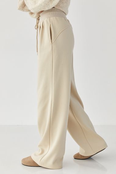 Теплі однотонні спортивні штани зі складками - бежевий цвет, XL (є розміри) | Зображення 4