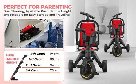 Складаний велосипед-трансформер 7в1 Tri-cycle PA66 | Реверсивне сидіння 360°, батьківська ручка, компактний для літака | Зображення 7