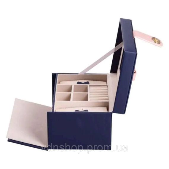 Скринька для прикрас з еко шкіри 3 яруси з дзеркалом органайзер для ювелірних виробів HP-5-17BL | Зображення 3