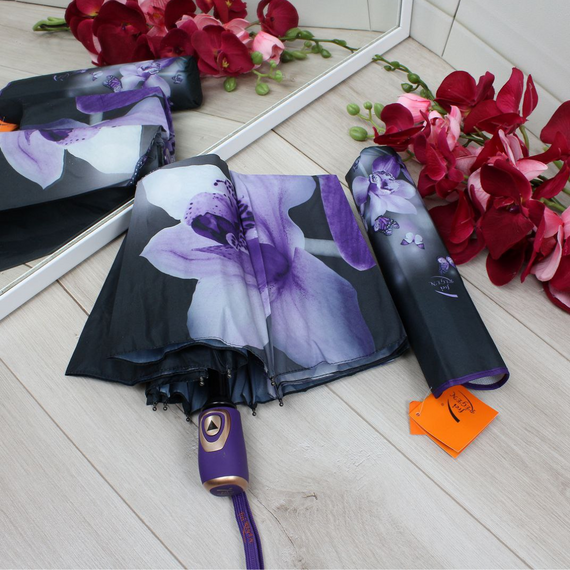 Парасолька жіноча напівавтомат з орхідеями Парасолька антивітер | Зображення 2