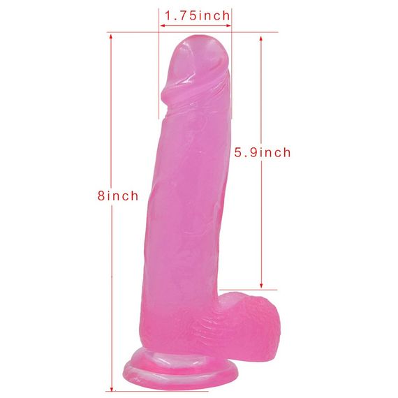 Фалоімітатор з мошонкою - Jelly Studs Crystal Dildo Large 8" Pink Sex Aura | Зображення 7