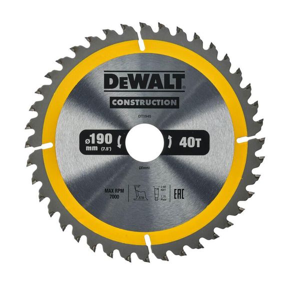 Диск пильний СONSTRUCTION 190*30мм DeWALT DT1945
