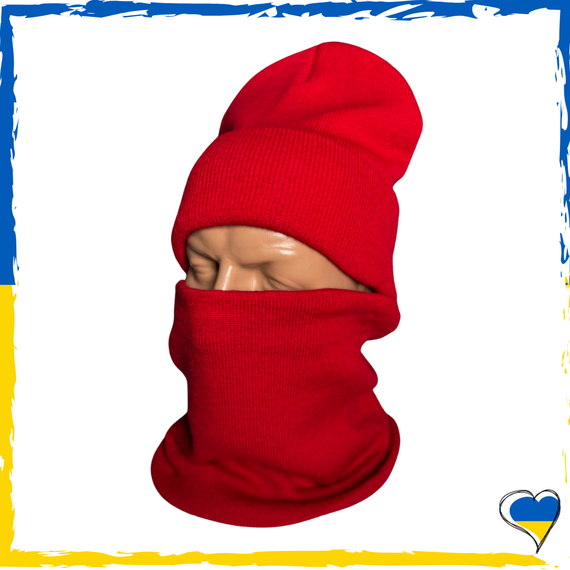 Комплект красный шапка и бафф на флисе унисекс. Набор теплый. Мужской, женский, подростковый, детский