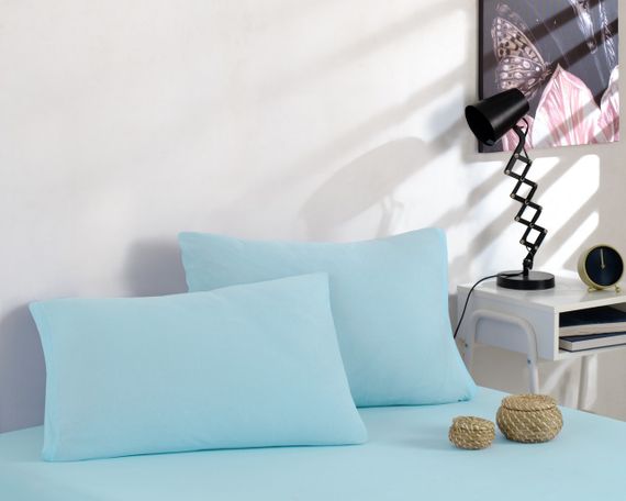 Простирадло 90х200см трикотаж (джерсі) на гумці з наволочками Бірюзове | Зображення 1