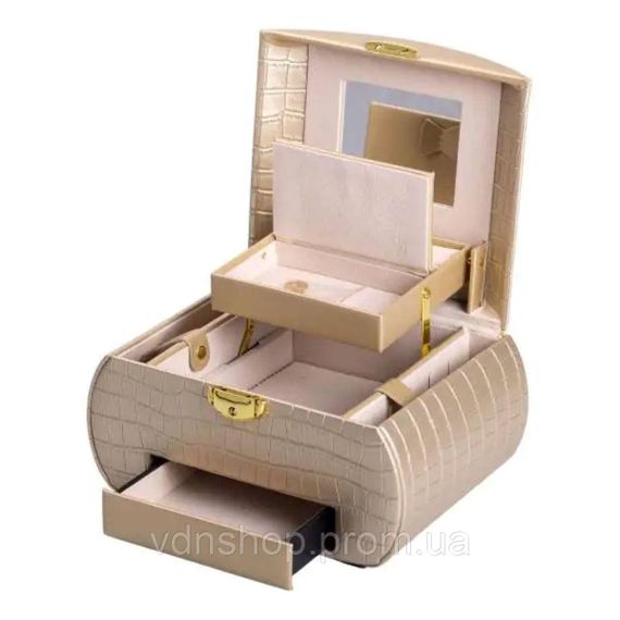 Скринька для прикрас з еко шкіри 3 яруси із замком органайзер для ювелірних виробів HP-5-21GOLD | Зображення 1