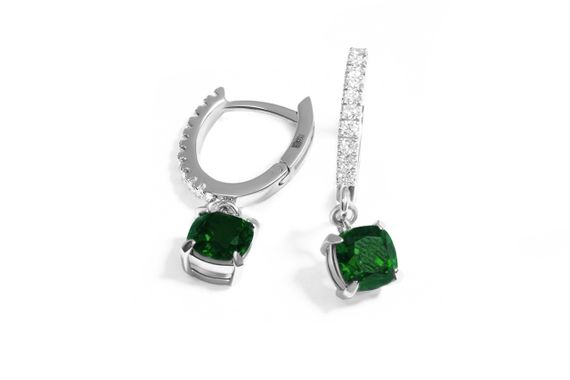 Сережки из белого золота с зелеными фианитами S-0252 Белый | Зображення 2