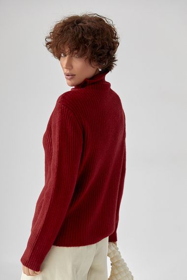 В'язаний гольф у рубчик - темно-червоний цвет, ONE SIZE (є розміри) | Зображення 1