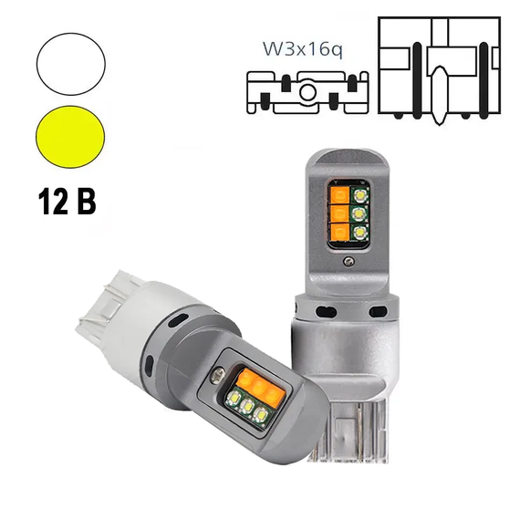 Автолампа світлодіодна W21/5W/7443, цоколь W3x16q, 3535 x 12 smd, біло жовта, 12 — 24 В | Зображення 1