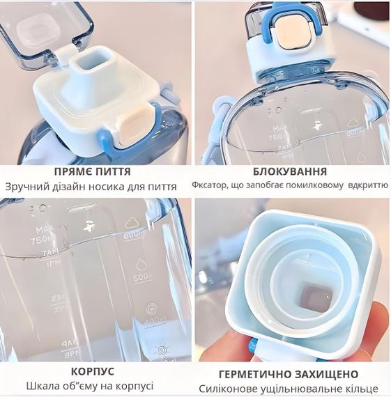 Спортивна пляшка для води SPORT (750 мл) — BPA-free пластик, блакитна | Зображення 7
