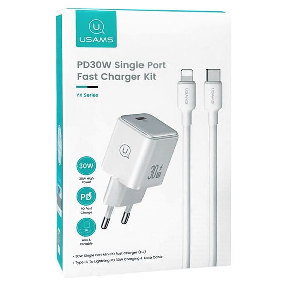 МЗП Usams US-CC186 PD30W (1USB-C) + кабель Type-C to Lightning White | Зображення 4