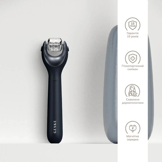 Электронный роллер для лица с микроиглами GESKE MicroNeedle Face Roller 9в1 gray, Черный | Зображення 2