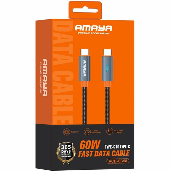 Дата кабель Amaya 58CC Type-C to Type-C 60W (1m) Gray | Зображення 1