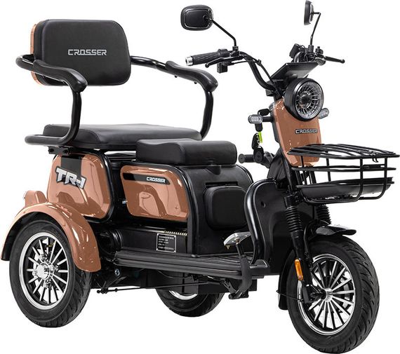 Электротрайк Crosser TR-1 LFP 1500W 76.8V 30Ah, трехколесный электроскутер, до 75 км, для взрослых и пожилых Коричневий