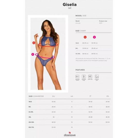 Комплект сексальної білизни XS/S Giselia Obsessive з мереживом синій | Зображення 4