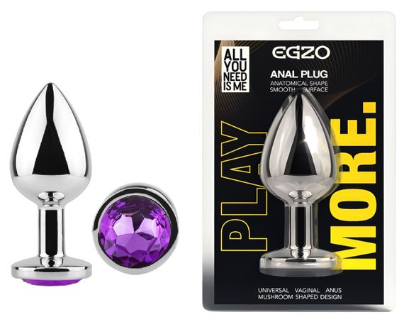 Анальна пробка з кристалом EGZO - Silver Round Plug Purple size S Sex Aura